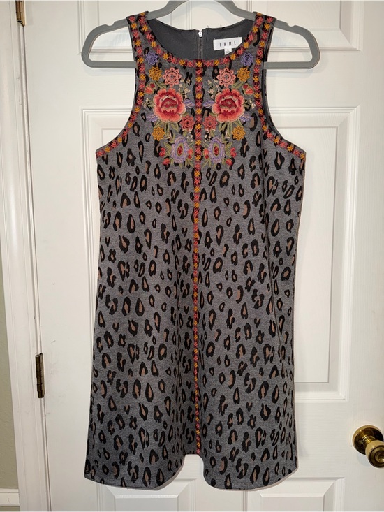 THML Dresses & Skirts - THML Gray Leopard Mini Dress with Multicolor Floral Embroidery